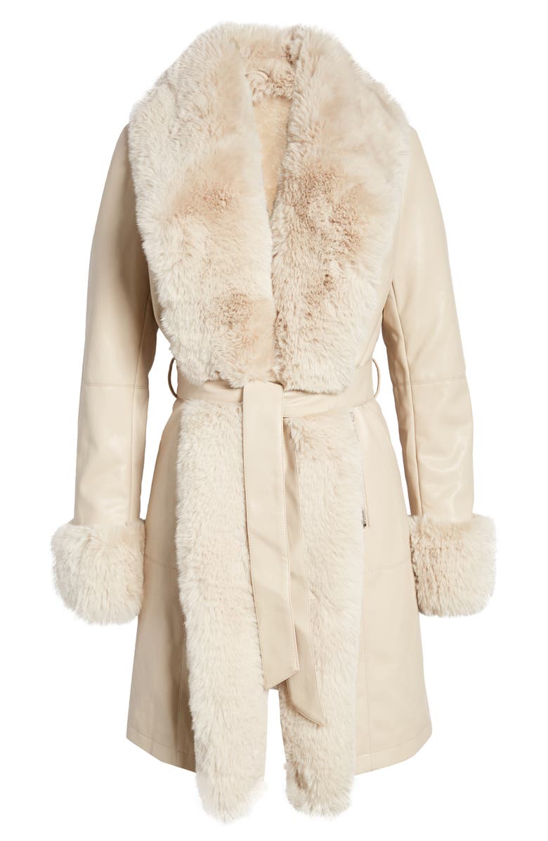 AZALEA WANG Faux Fur Trim Coat, Alternate, color,