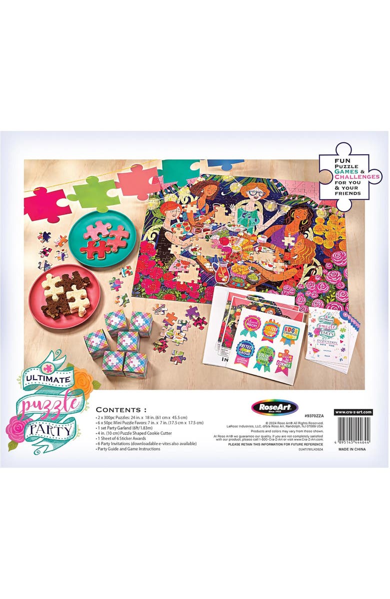 RoseArt Ultimate Puzzle Party Game Night Box, 2x 300 piece Jigsaws, Favors, Garland, Alternate, color, Multicolored