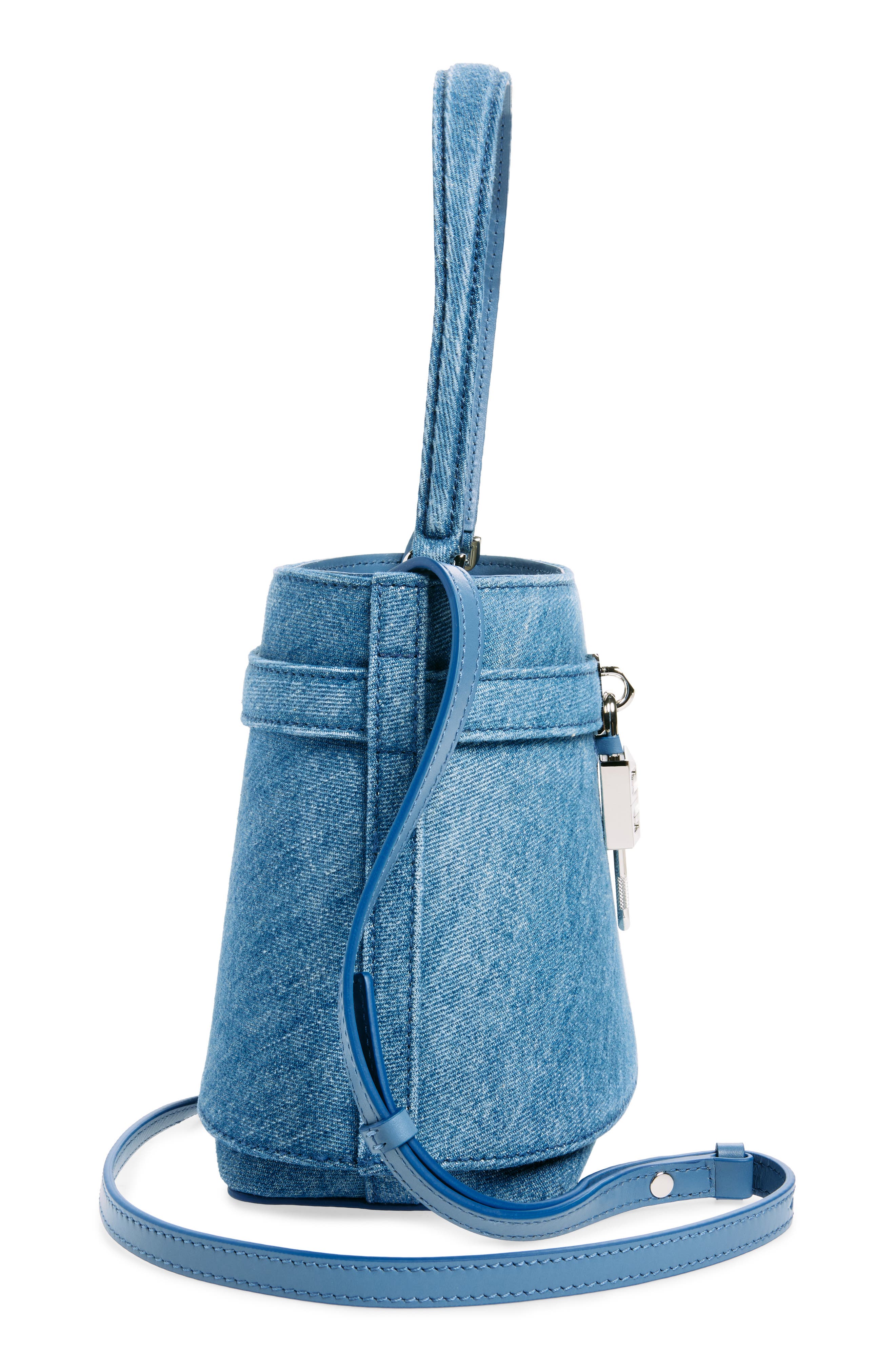 Shark Lock Denim Bucket Bag, Alternate, color, MEDIUM BLUE