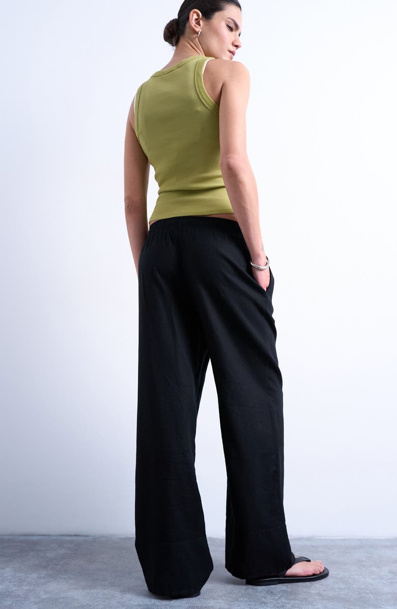 Topshop Linen Blend Straight Leg Pants, Alternate, color, Black