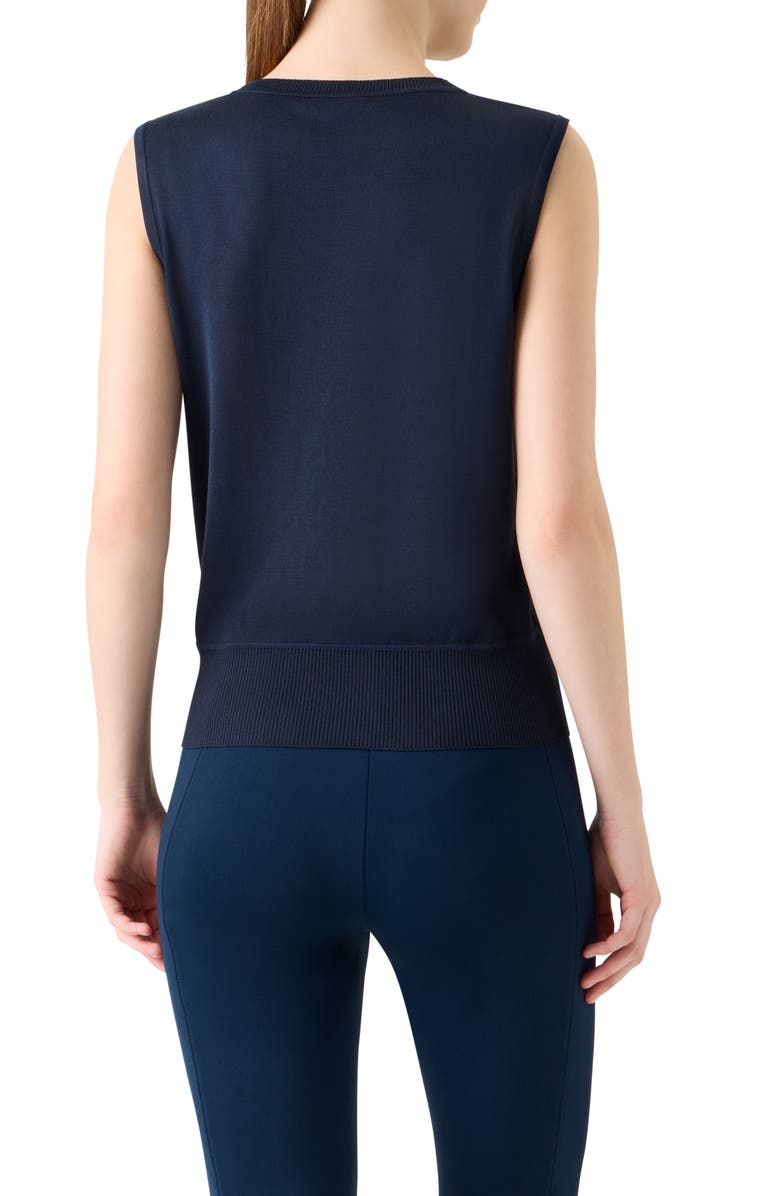 Akris Wildflower Print Sleeveless Silk Sweater, Alternate, color, Navy-Ecru