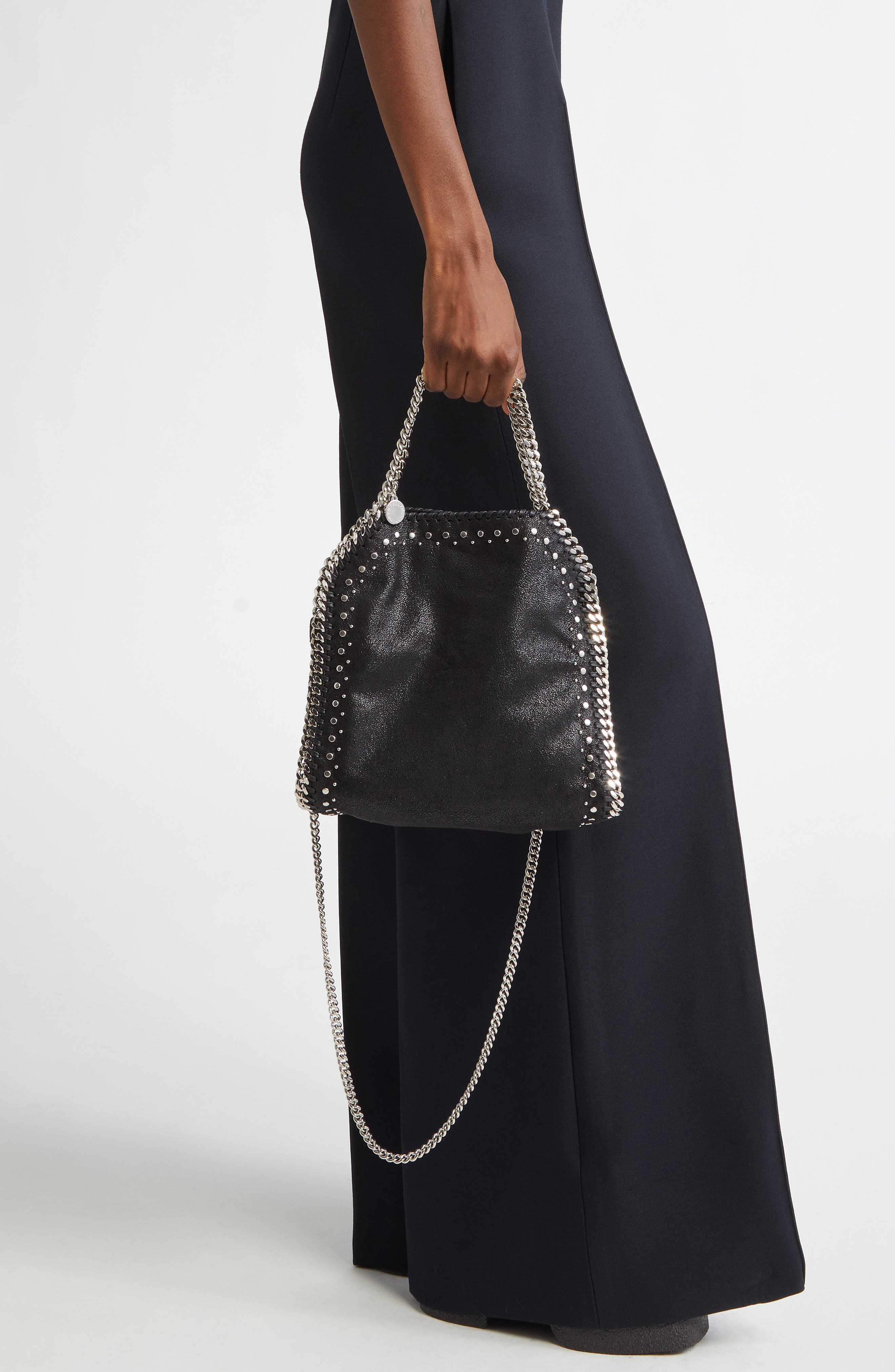 Stella McCartney Mini Falabella Studded Faux Leather Tote, Alternate, color, 