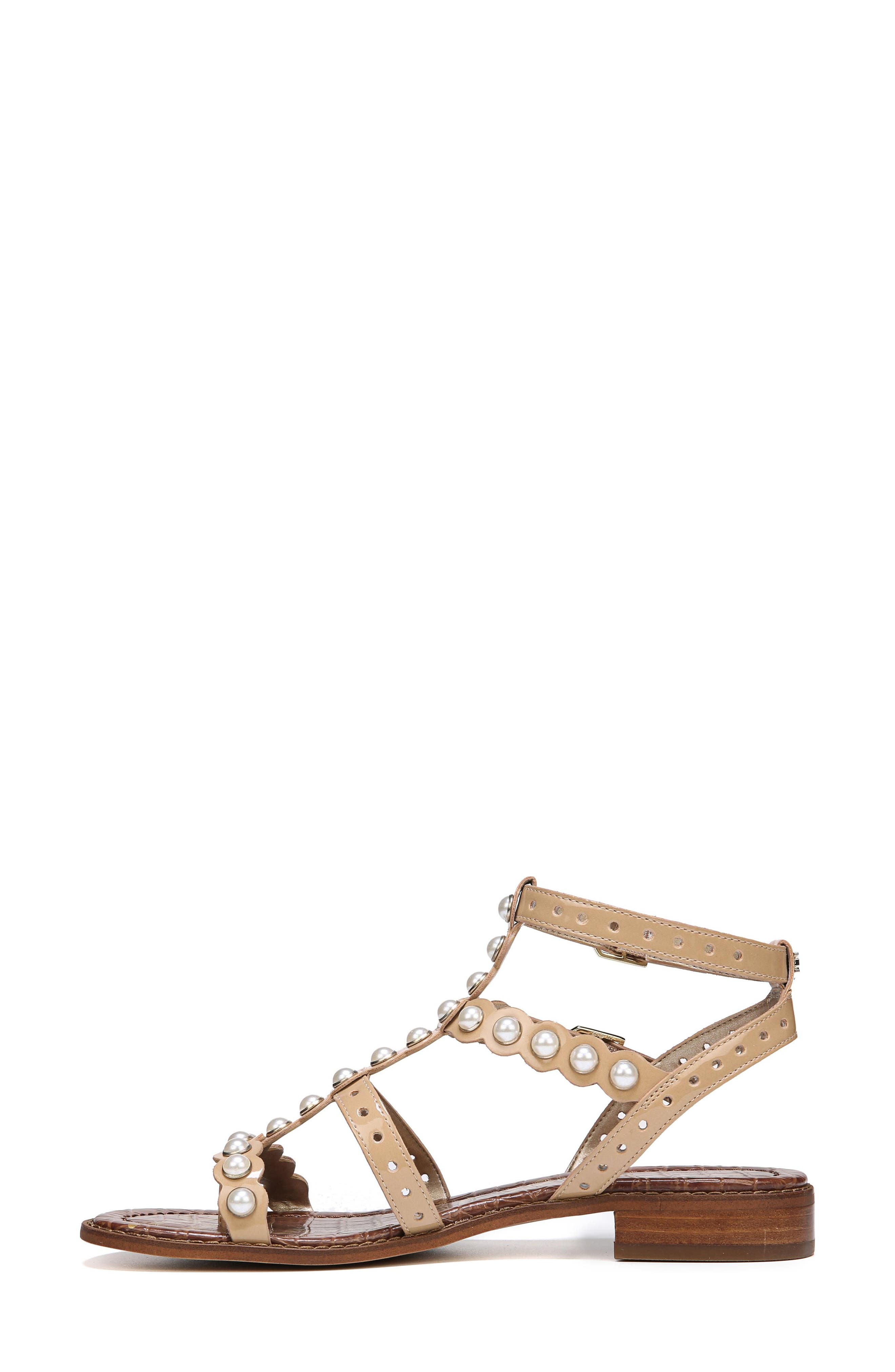Elisa Studded Gladiator Sandal, Alternate, color, ALMOND PATENT LEATHER
