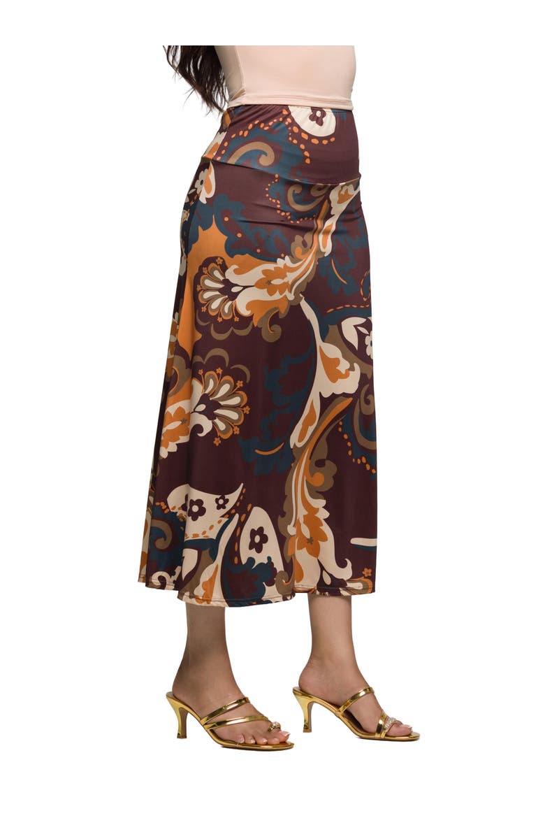 Elastic Waist Maxi Skirt Print, Alternate, color, Brown Multi