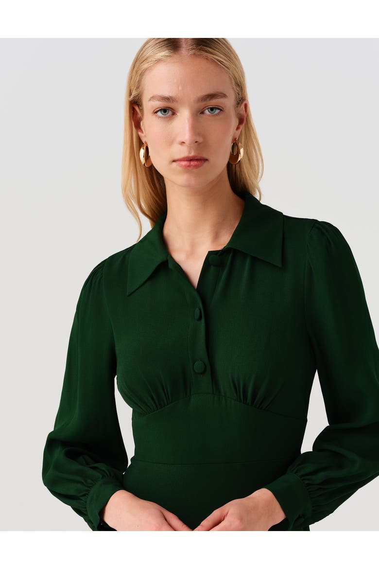 Wendy Crepe Collared Midi Dress, Alternate, color, Forest Green