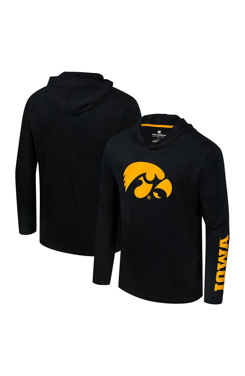COLOSSEUM Men's Colosseum Black Iowa Hawkeyes Logo Lockup Active Blend Long Sleeve T-Shirt Hoodie, Main, color, Black