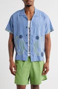 Obey Quentin Embroidered Short Sleeve Cotton & Linen Button-Up Shirt