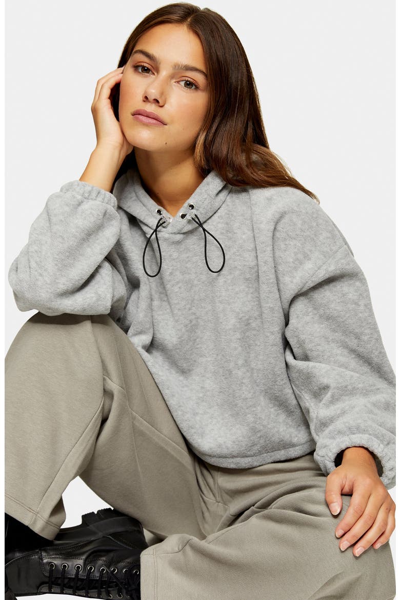 Crop Fleece Hoodie, Alternate, color, GREY