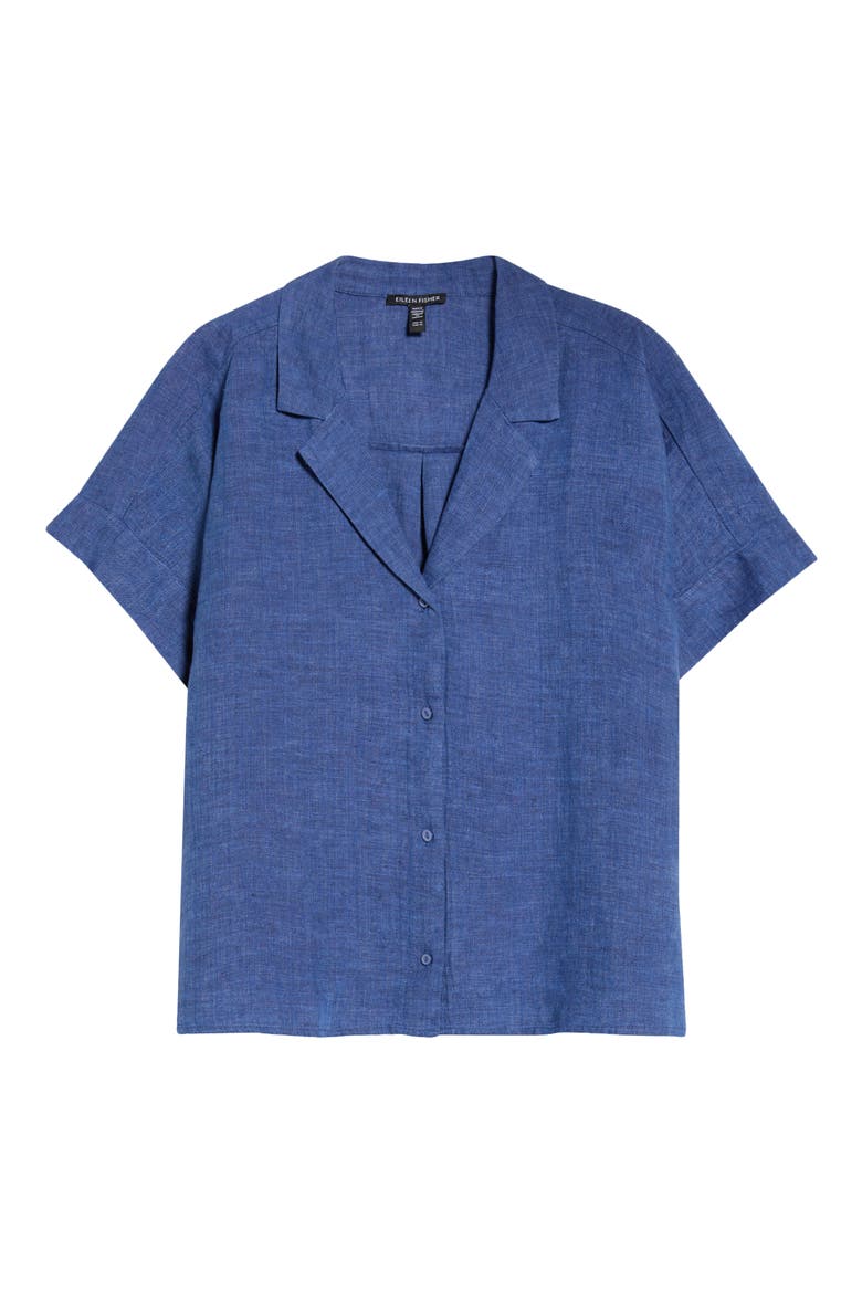 Notch Collar Organic Linen Button-Up Shirt, Alternate, color, DEEP DIVE