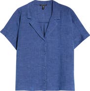 Eileen Fisher Notch Collar Organic Linen Button-Up Shirt