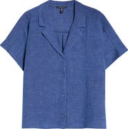 Eileen Fisher Notch Collar Organic Linen Button-Up Shirt