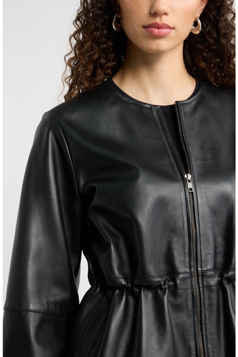 Cinch Waist Leather Jacket, Alternate, color, BLACK