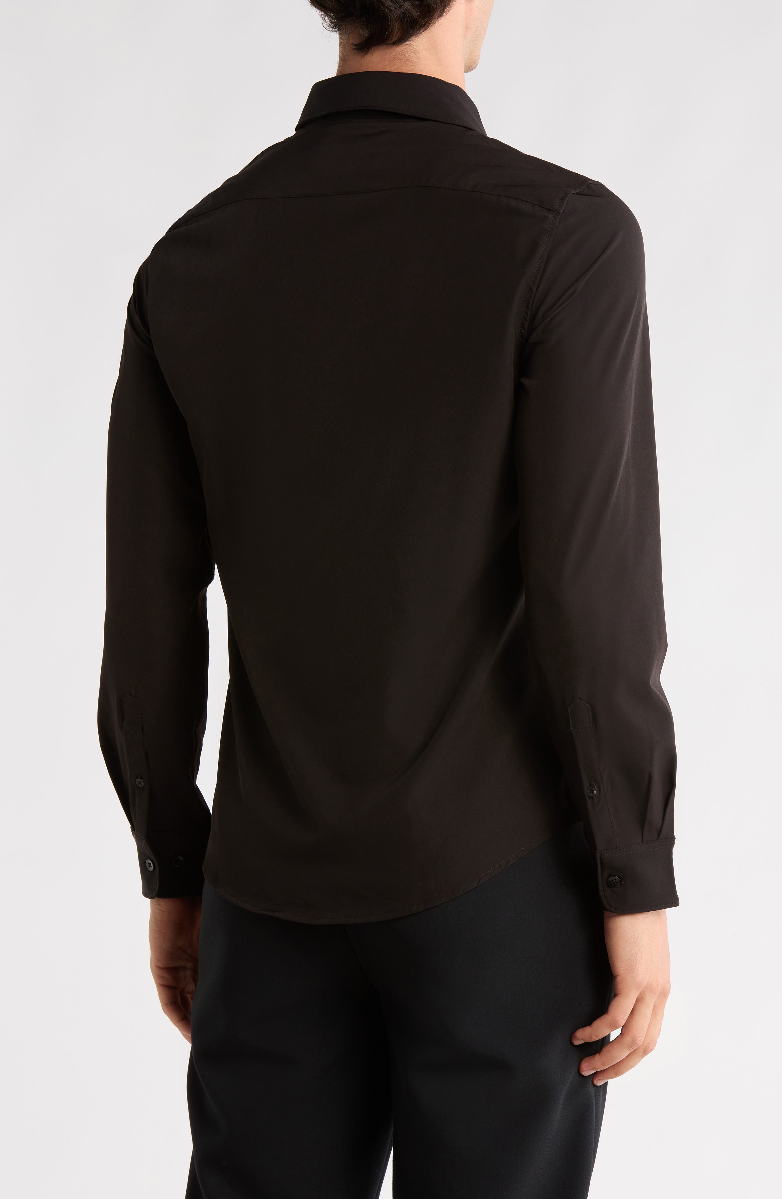 Solid Black Performance Button-Up Shirt - image 2