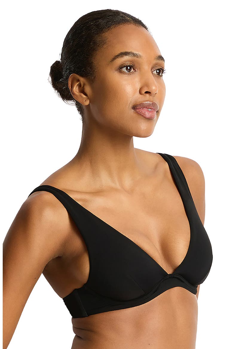 Essentials Longline Triangle Bikini Top, Alternate, color, BLACK