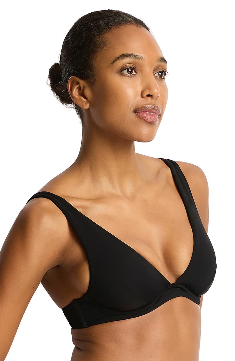 Sea Level Essentials Longline Triangle Bikini Top, Alternate, color, Black