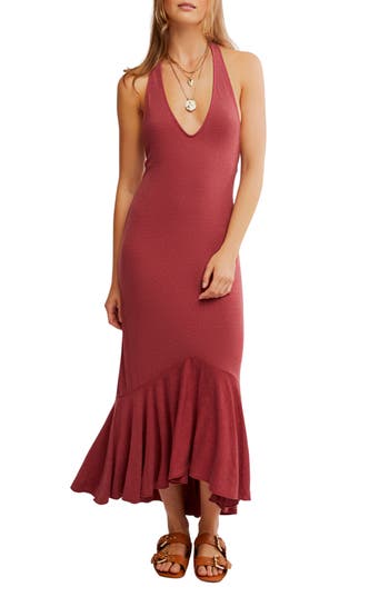 Free People Alix Halter Midi Dress In Red