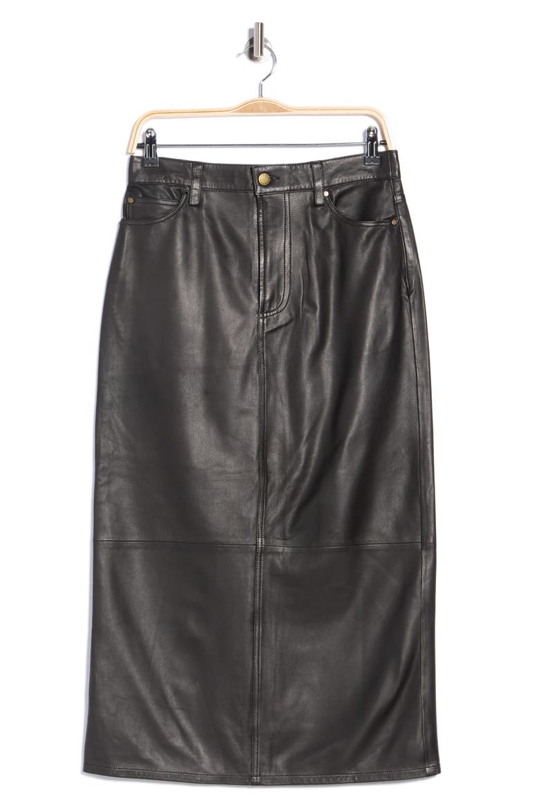 The Leather Column Midi Skirt, Main, color, BLACK