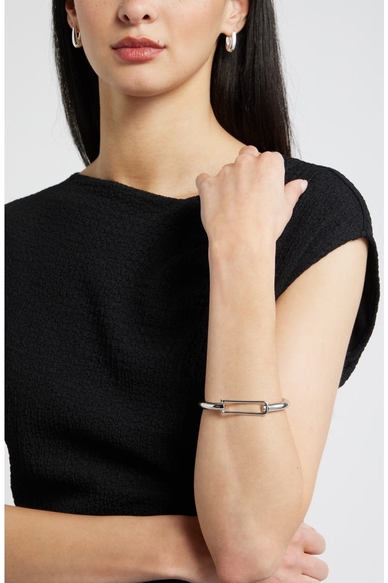 Open Rectangle Closure Bangle, Alternate, color, SILVER