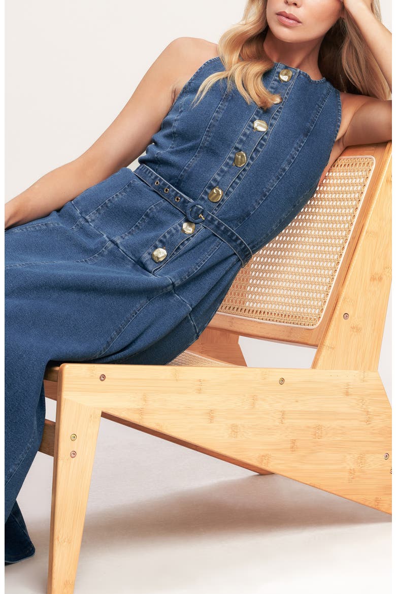 Belted Denim Midi Dress, Alternate, color, MEDIUM INDIGO