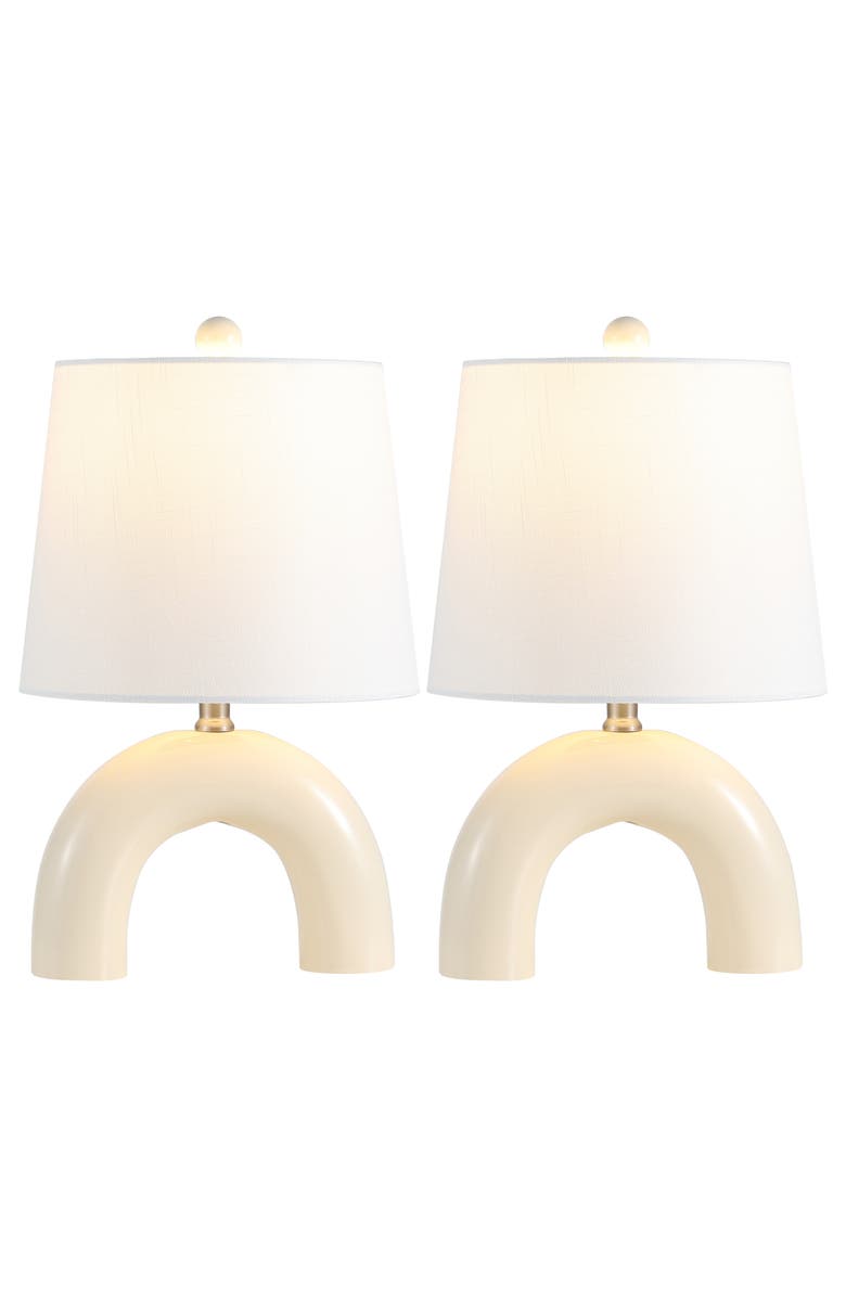 JONATHAN Y Zadie 17.75" Scandinavian Minimalist Ceramic Arch LED Table Lamp, Alternate, color, Almond
