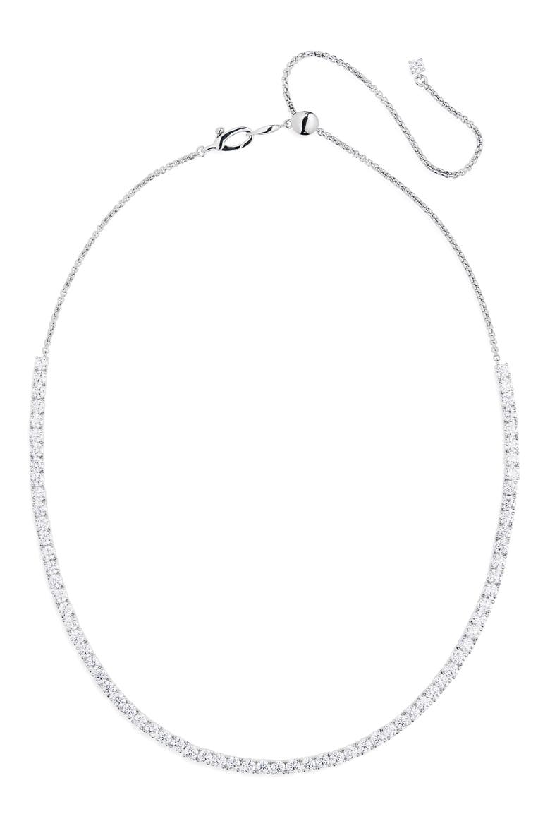 Cubic Zirconia Frontal Tennis Necklace, Alternate, color, RHODIUM