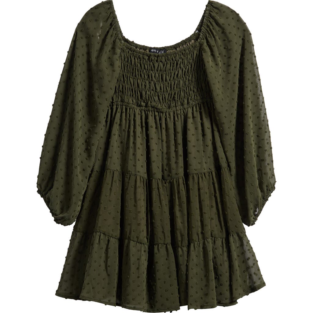 Shop Ava & Yelly Kids' Swiss Dot Long Sleeve Dress In Olive