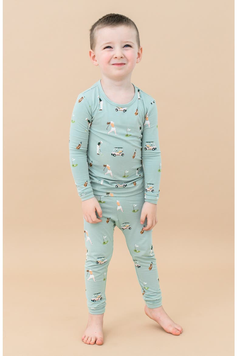 Kids' Print Fitted Long Sleeve Two-Piece Pajamas, Alternate, color, GOLF