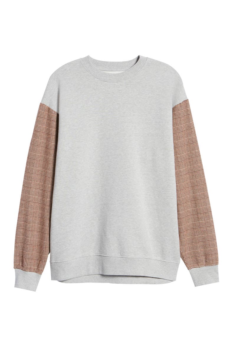 Men's Mixed Media Sweatshirt, Alternate, color, SILVER / TIMBER