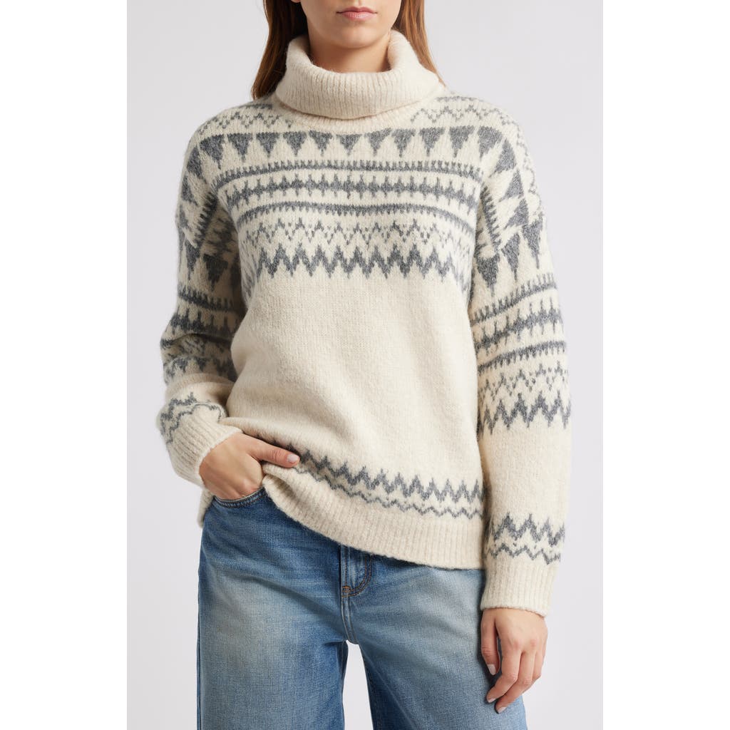 Astr The Label Fair Isle Turtleneck Relaxed Fit Sweater