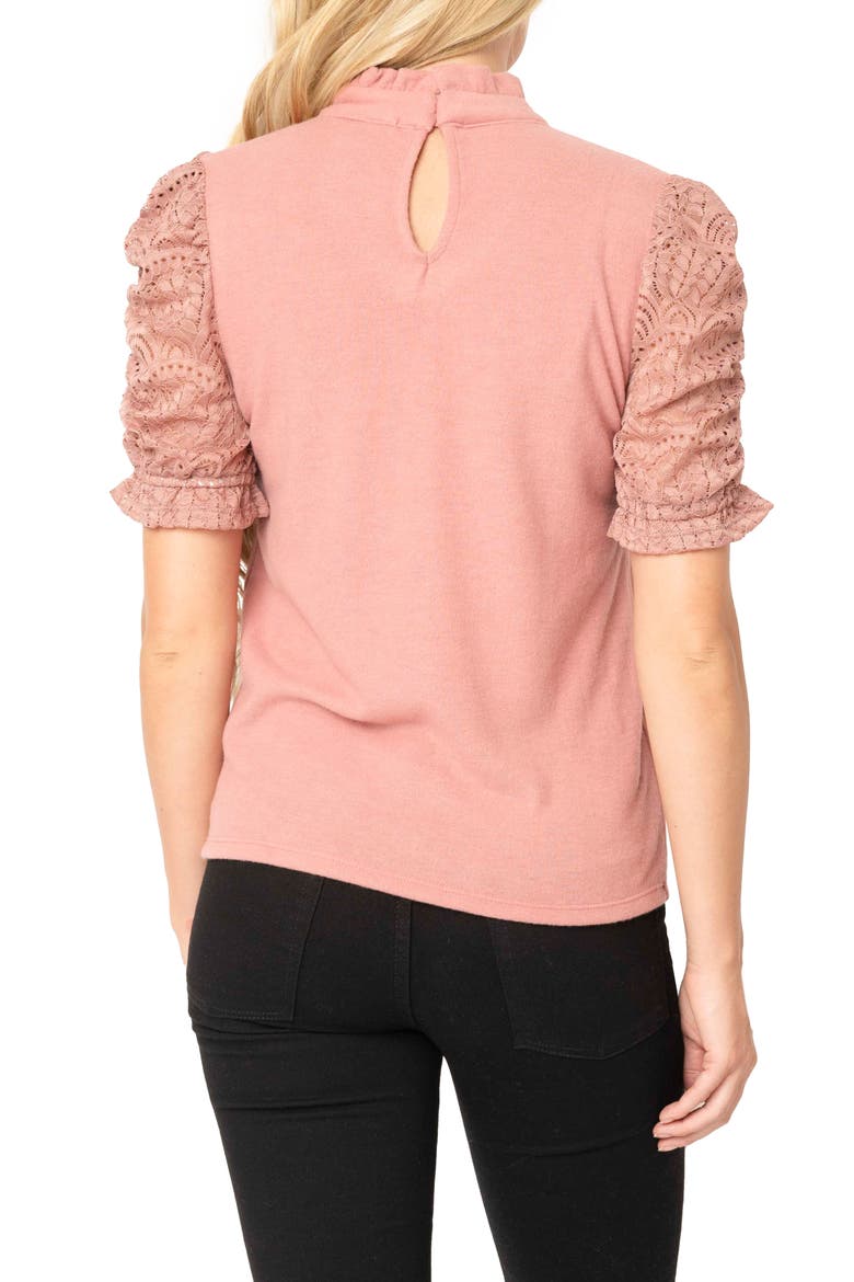 Cinched Lace Sleeve Knit Top, Alternate, color, DUSTY MAUVE