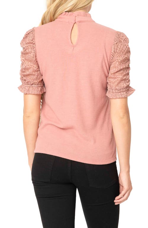 Gibsonlook Cinched Lace Sleeve Knit Top In Pink
