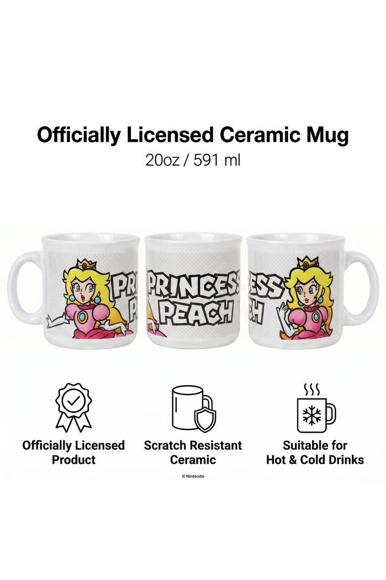 20 oz Super Mario Princess Peach Ceramic Camper Mug, Alternate, color, White