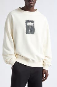 Palm Angels Palm Tree Loose Brushed Cotton Crewneck Sweatshirt