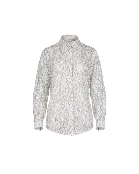 Women's Shirt  Daniela White And Black Sheer Oversized Shirt