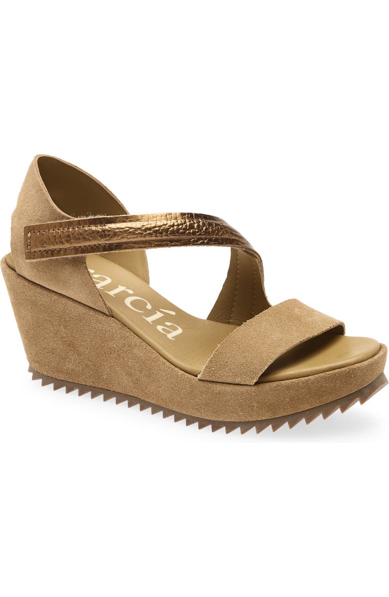 Pedro Garcia Fineta Wedge Sandal, Main, color, Camel Castoro-Brass Accent