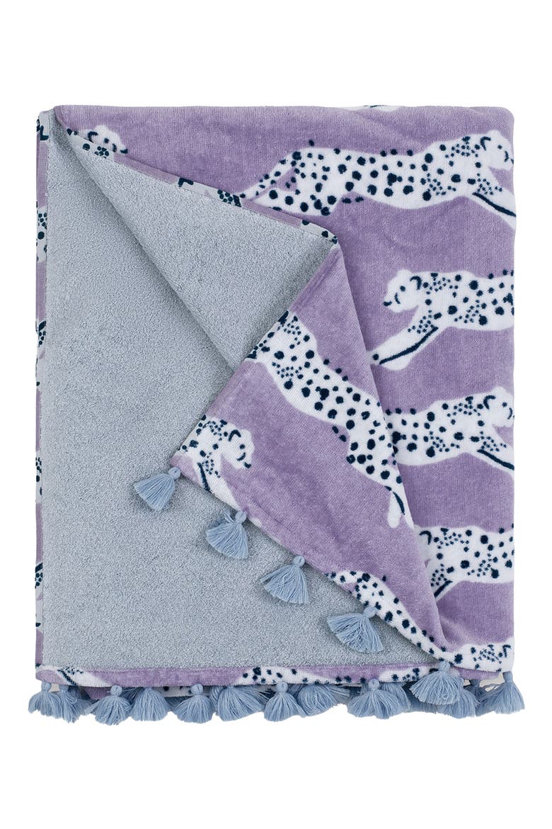 Leaping Leopard Beach Towel, Main, color, LILAC