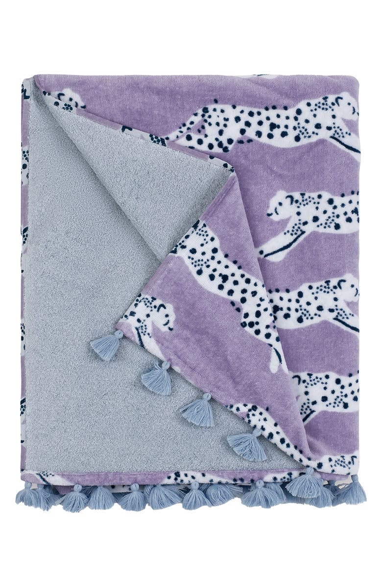 Matouk Leaping Leopard Beach Towel, Main, color, Lilac