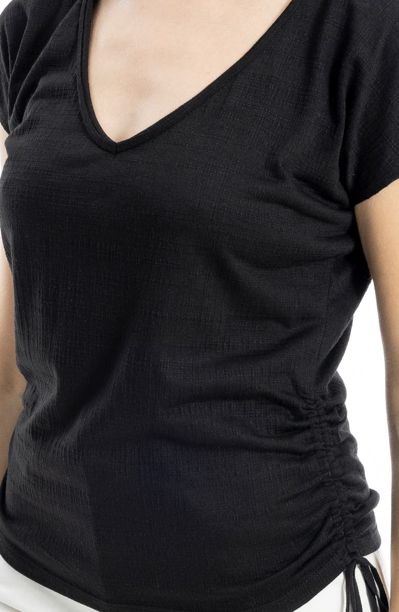 MAX STUDIO Cap Sleeve Ruched Crinkled Knit Top, Alternate, color, Black