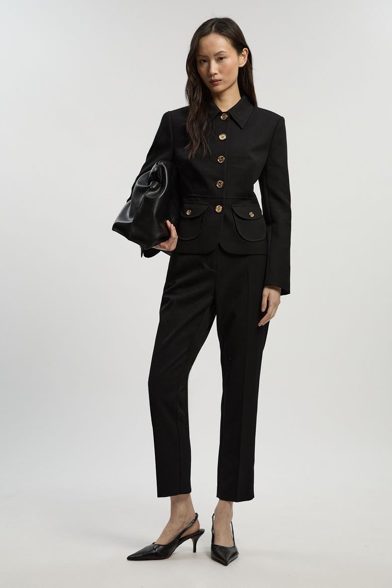 Textured Compact Stretch Tailored Jacket, Alternate, color, Black