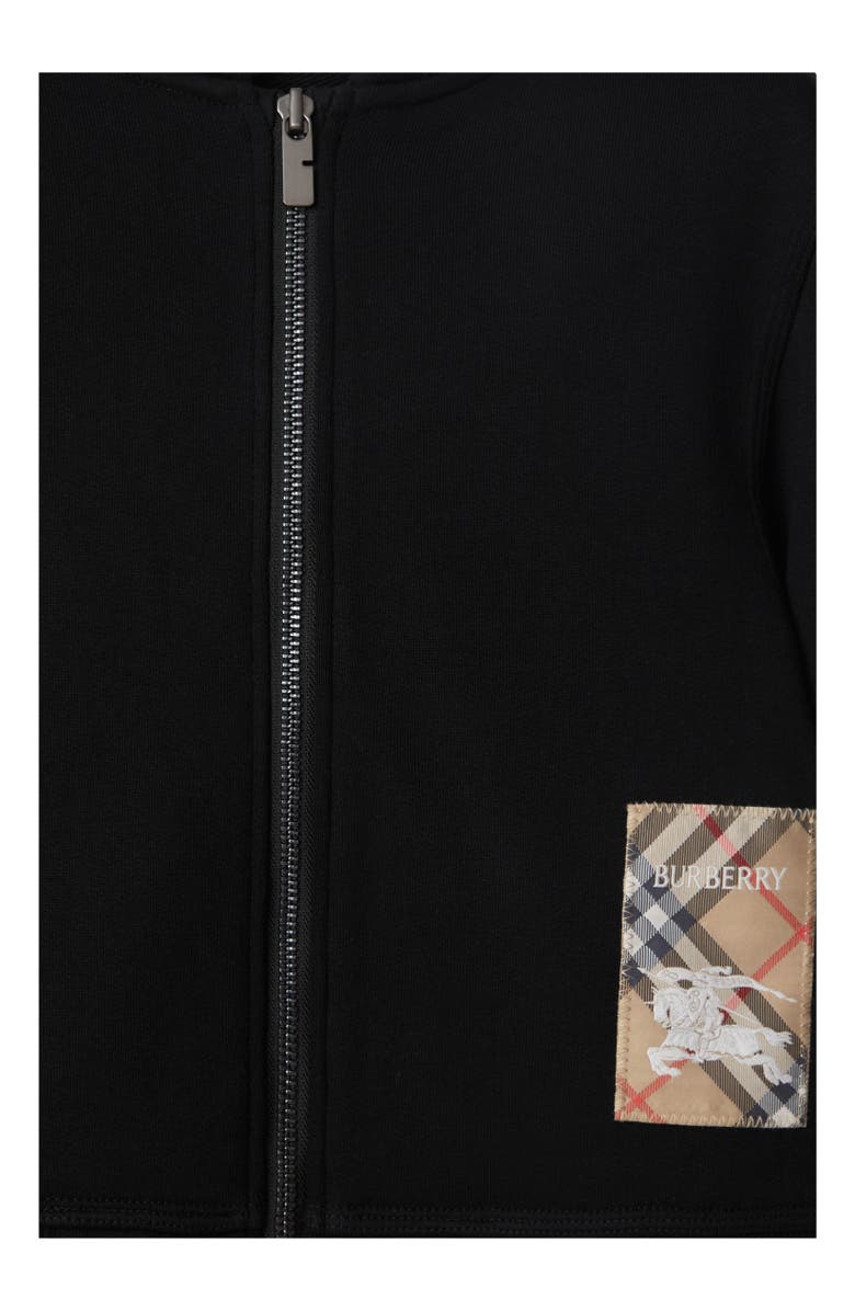 Burberry Check Label Cotton Zip Hoodie, Alternate, color, Black