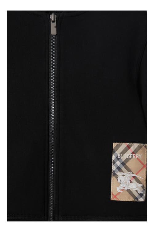 Shop Burberry Check Label Cotton Zip Hoodie In Black