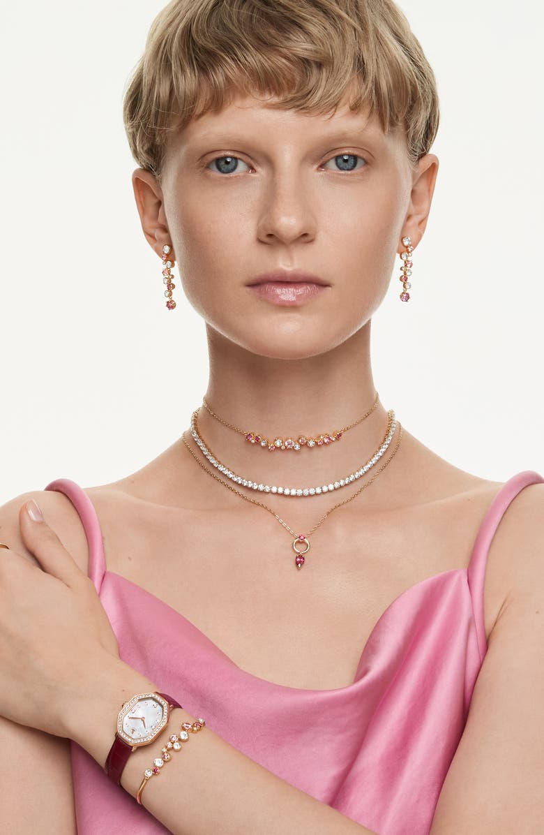 Swarovski Dextera Mother-of-Pearl Leather Strap Watch, 32mm x 23mm, Alternate, color, Red