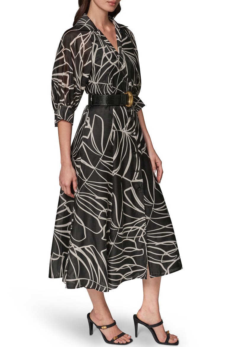 Belted Midi Shirtdress, Alternate, color, BLK/ LT CAN