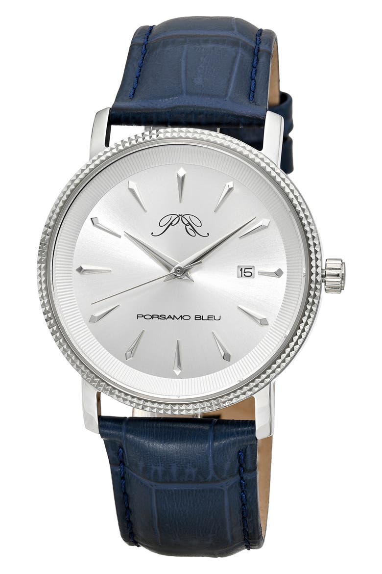 Veritas 2 Croc Embossed Leather Strap Watch, 40mm, Main, color, SILVER