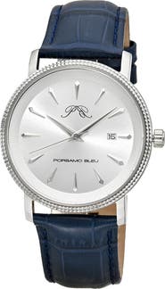 PORSAMO BLEU Veritas 2 Croc Embossed Leather Strap Watch, 40mm