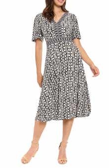 London Times Flutter Sleeve A-Line Midi Dress