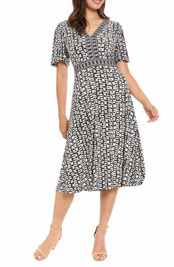 London Times Flutter Sleeve A-Line Midi Dress