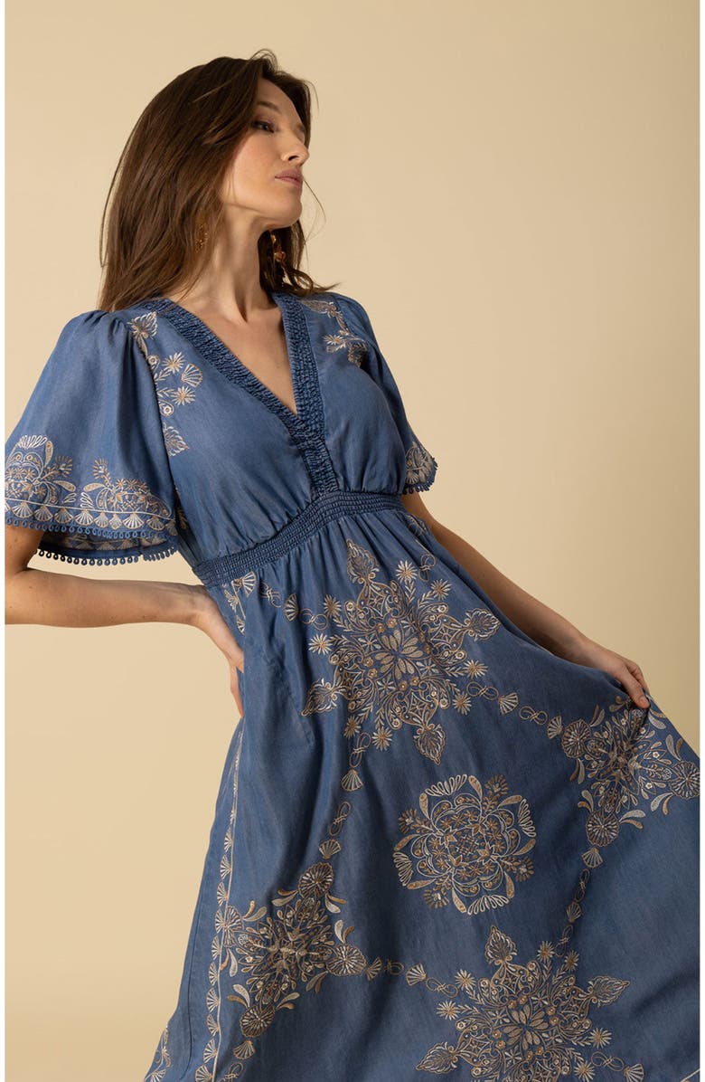 Hale Bob Katalina Embroidered Chambray Dress, Alternate, color,