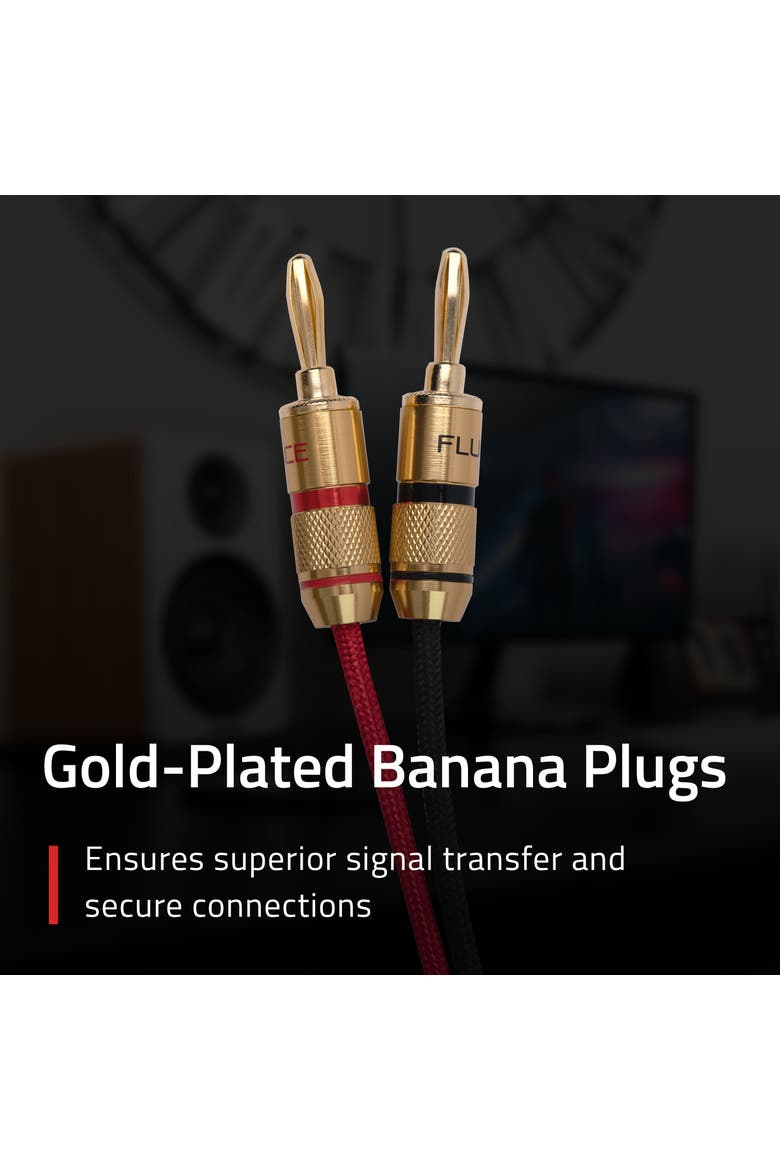 Hi-Fi 12 Gauge Speaker Wire with Dual Banana Plugs 12 Feet OFC Cable, Alternate, color, Gold