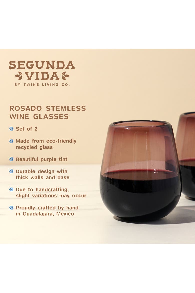 Segunda Vida Rosado Recycled Stemless Wine Glasses Set of 2, Alternate, color, Pink